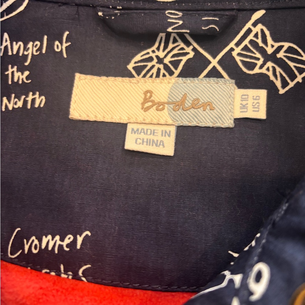 Boden Dark Blue Trench Coat with Map Design - Picture 3 of 15
